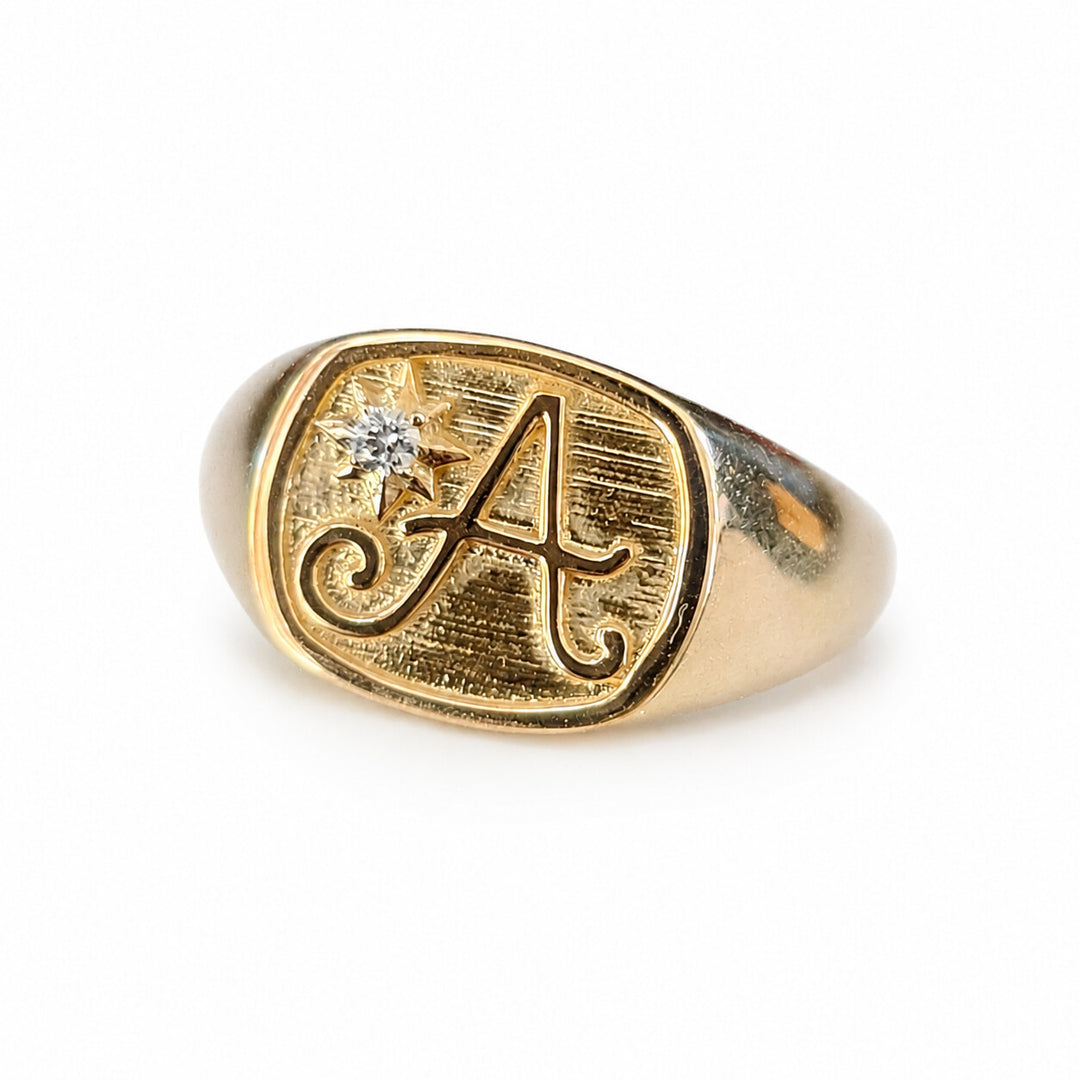Men's Personalized Initial and Diamond Star Signet Ring – white background view 2