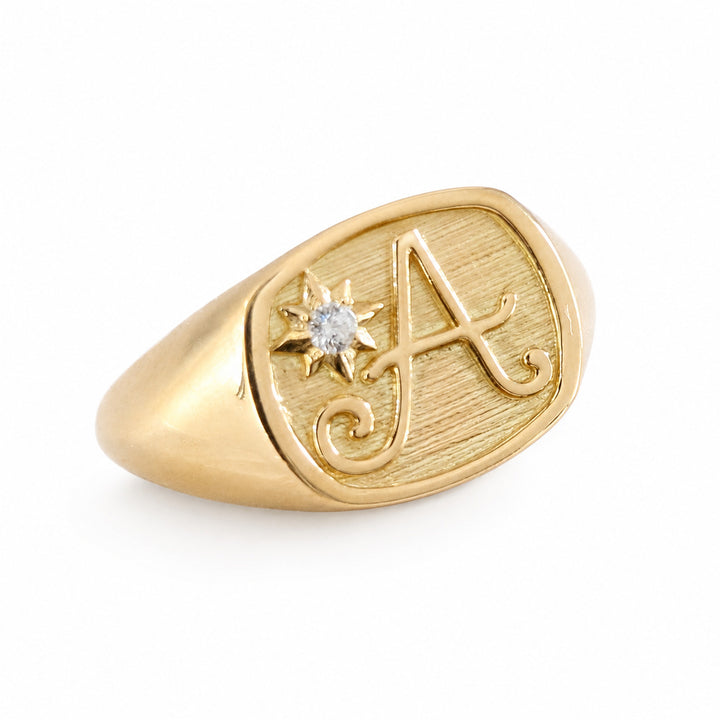 Men's Personalized Initial and Diamond Star Signet Ring – white background view 5