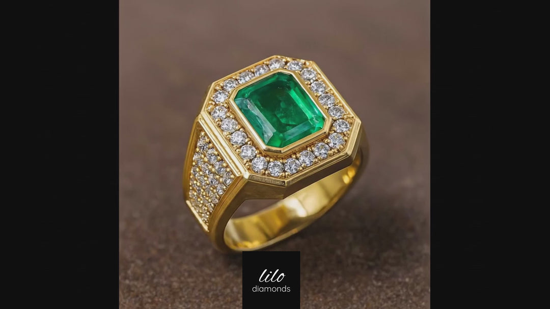 Juventas - Luxury green emerald ring for men, 3.25 carat natural emerald, 1.85 carat natural diamonds