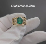 Anjea - Anello con smeraldo naturale da 2.70 carati, diamanti naturali da 0.20 carati, oro giallo 11 carati da 18 grammi