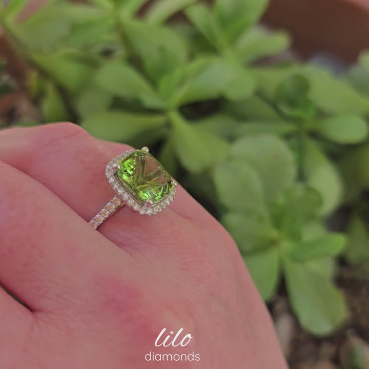 5.00 Carat Natural Green Tourmaline Halo Ring