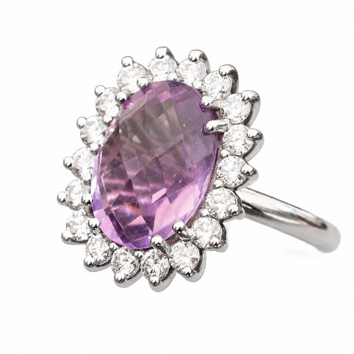 Thea – 5.50 Carat Natural Purple Amethyst Ring with 1.15 Carats of Natural Diamonds – white background view 2
