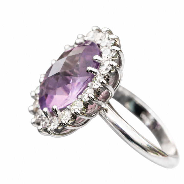 Thea – 5.50 Carat Natural Purple Amethyst Ring with 1.15 Carats of Natural Diamonds – white background view 3