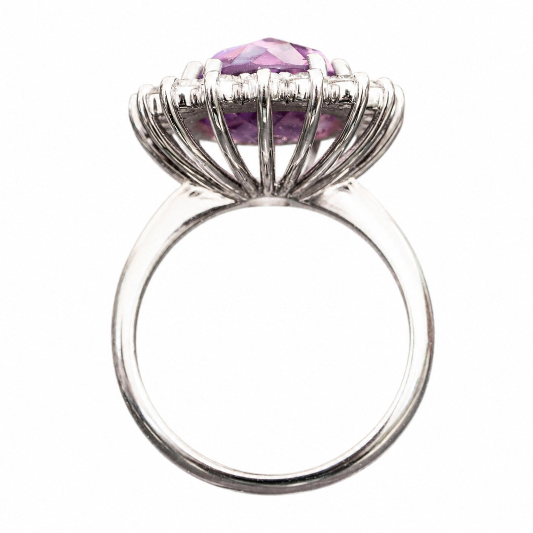 Thea – 5.50 Carat Natural Purple Amethyst Ring with 1.15 Carats of Natural Diamonds – white background view 4