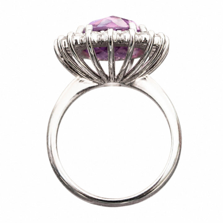 Thea – 5.50 Carat Natural Purple Amethyst Ring with 1.15 Carats of Natural Diamonds – white background view 4