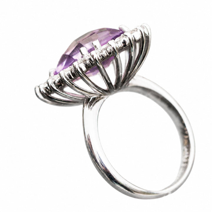 Thea – 5.50 Carat Natural Purple Amethyst Ring with 1.15 Carats of Natural Diamonds – white background view 5