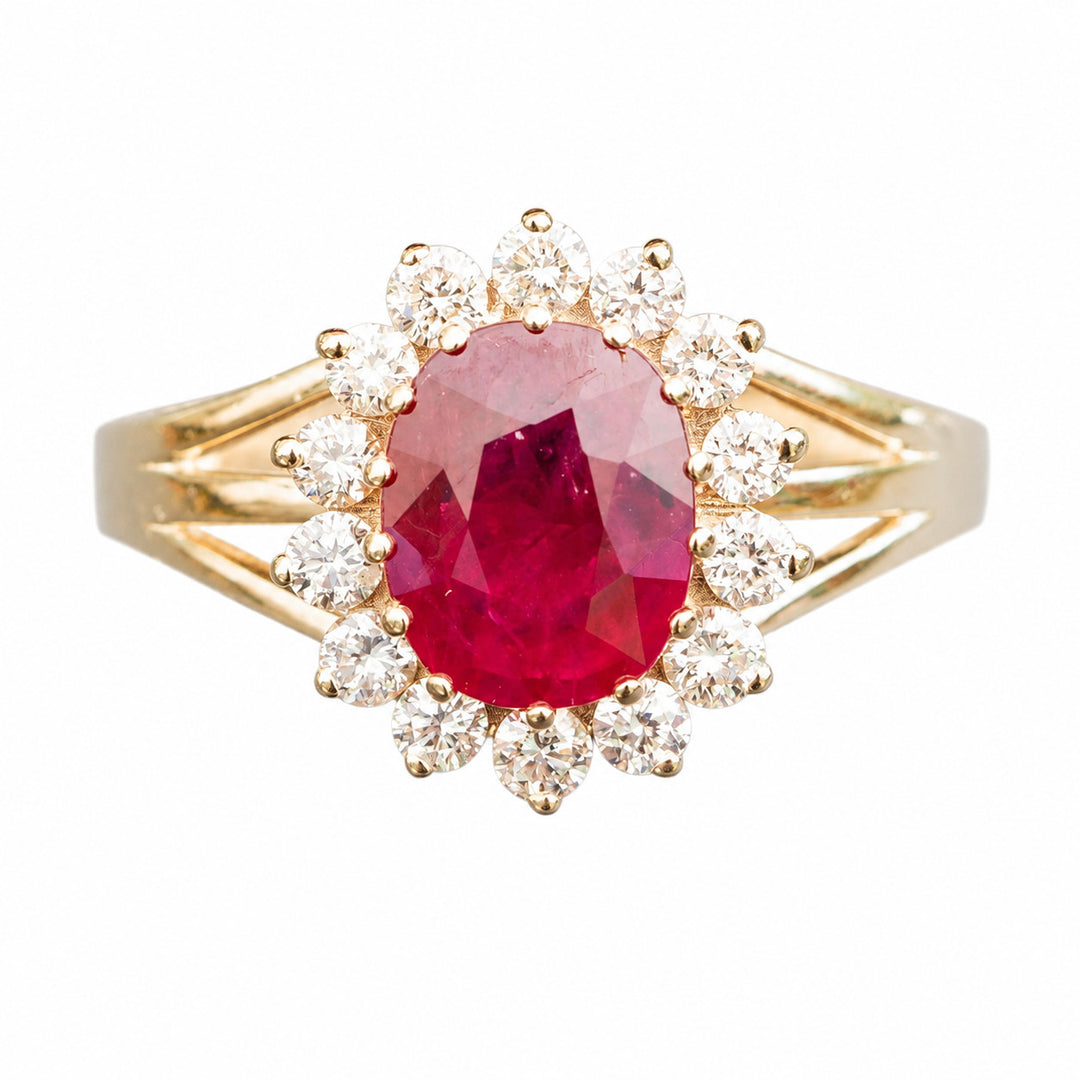 Amedea – 1.75 Carat Natural Red Ruby Ring with 0.47 Carats of Natural Diamonds – white background view 1