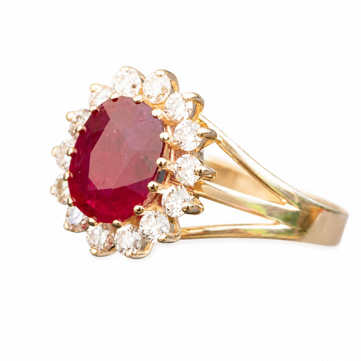 Amedea – 1.75 Carat Natural Red Ruby Ring with 0.47 Carats of Natural Diamonds – white background view 2