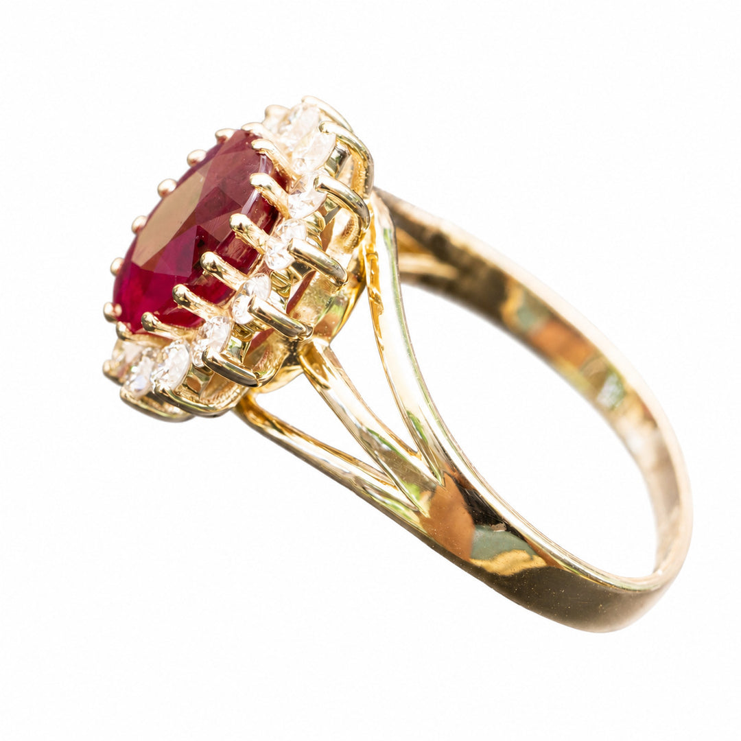 Amedea – 1.75 Carat Natural Red Ruby Ring with 0.47 Carats of Natural Diamonds – white background view 3