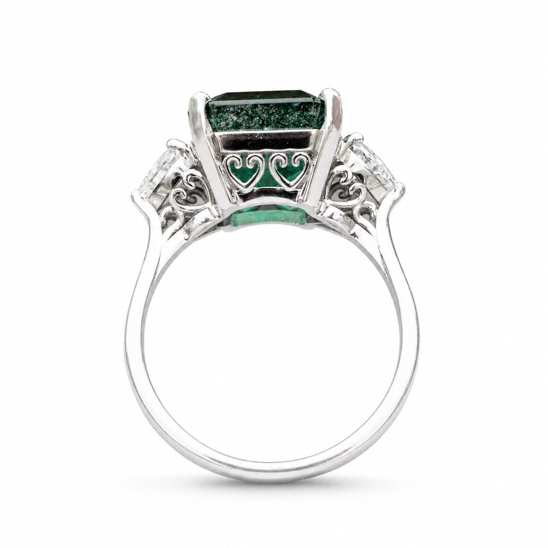 Ashley – 5.10 Carat Natural Green Emerald Ring with 0.65 Carats of Natural Diamonds – white background view 3