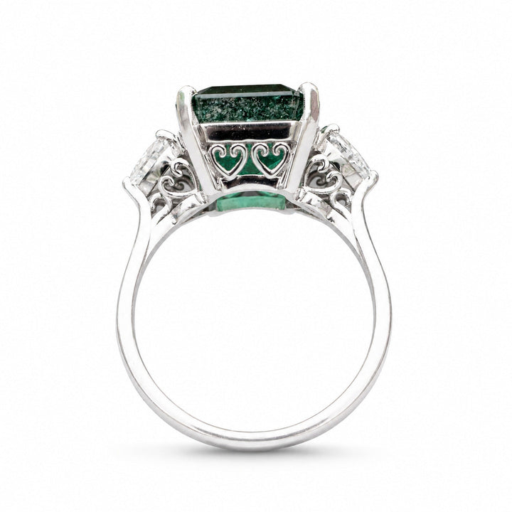 Ashley – 5.10 Carat Natural Green Emerald Ring with 0.65 Carats of Natural Diamonds – white background view 3