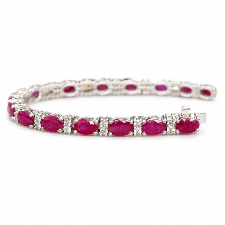 Milani – 10.00 Carat Natural Red Ruby Bracelet with 1.30 Carats of Natural Diamonds – white background view 1