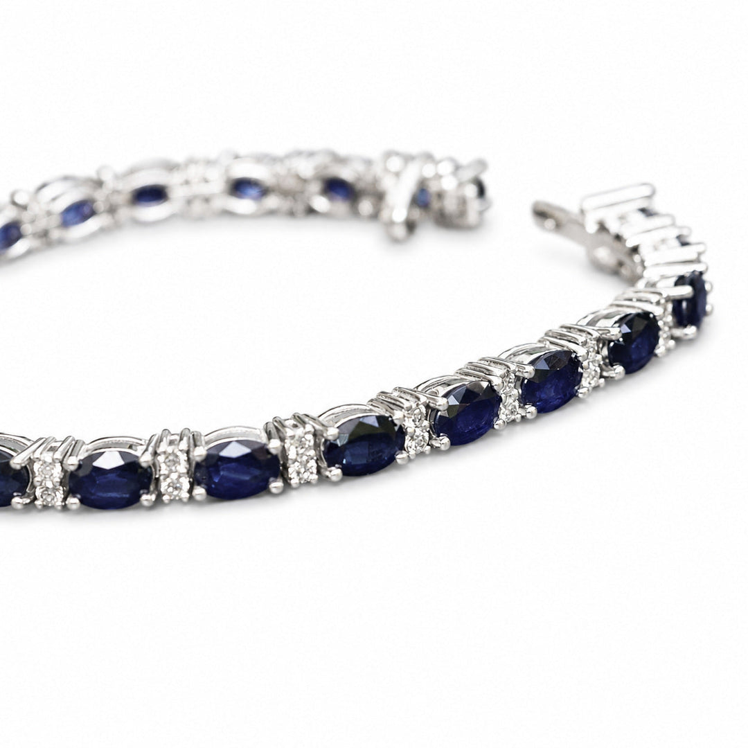 Kiana – 13.00 Carat Natural Blue Sapphire Bracelet with 1.30 Carats of Natural Diamonds – white background view 1