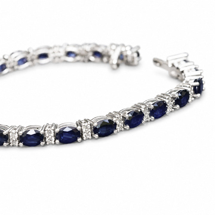 Kiana – 13.00 Carat Natural Blue Sapphire Bracelet with 1.30 Carats of Natural Diamonds – white background view 1