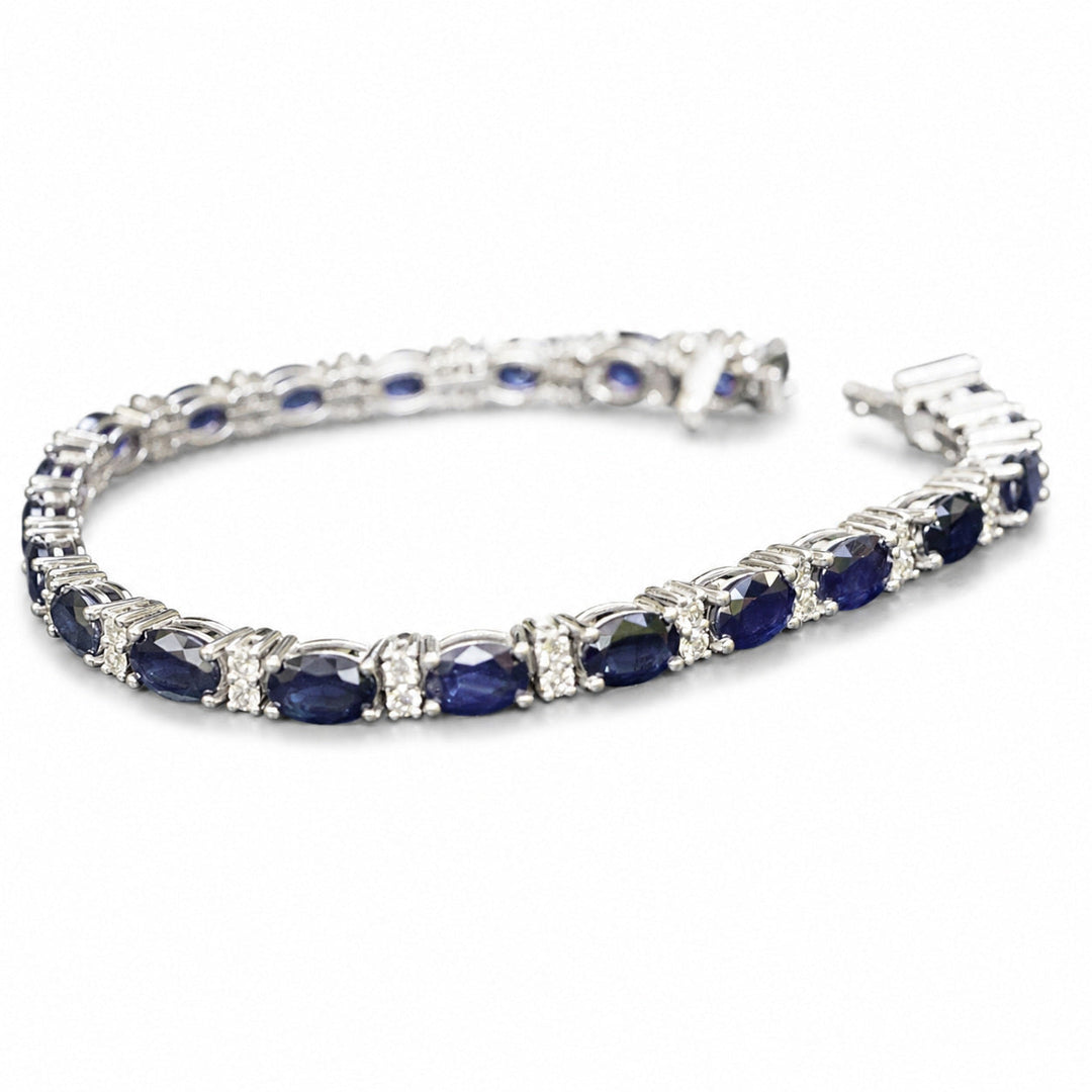 Kiana – 13.00 Carat Natural Blue Sapphire Bracelet with 1.30 Carats of Natural Diamonds – white background view 2