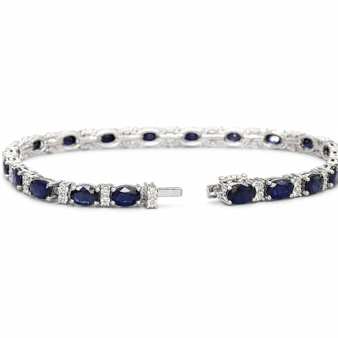 Kiana – 13.00 Carat Natural Blue Sapphire Bracelet with 1.30 Carats of Natural Diamonds – white background view 3
