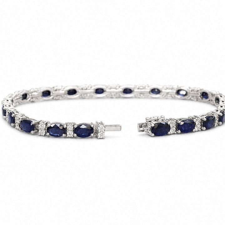 Kiana – 13.00 Carat Natural Blue Sapphire Bracelet with 1.30 Carats of Natural Diamonds – white background view 3