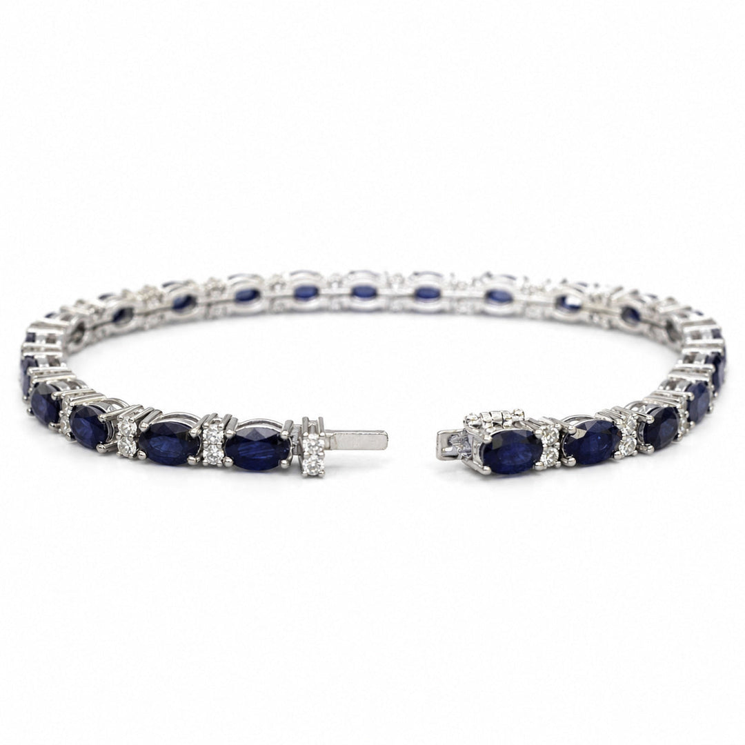Kiana – 13.00 Carat Natural Blue Sapphire Bracelet with 1.30 Carats of Natural Diamonds – white background view 4