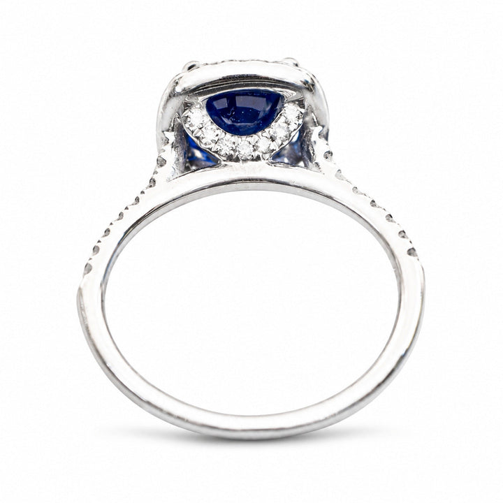 Elena – 1.80 Carat Blue Sapphire Engagement Ring with 0.40 Carats of Natural Diamonds – white background view 4