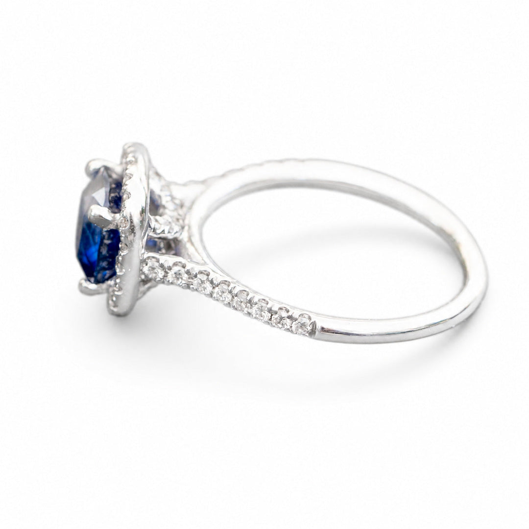 Elena – 1.80 Carat Blue Sapphire Engagement Ring with 0.40 Carats of Natural Diamonds – white background view 5