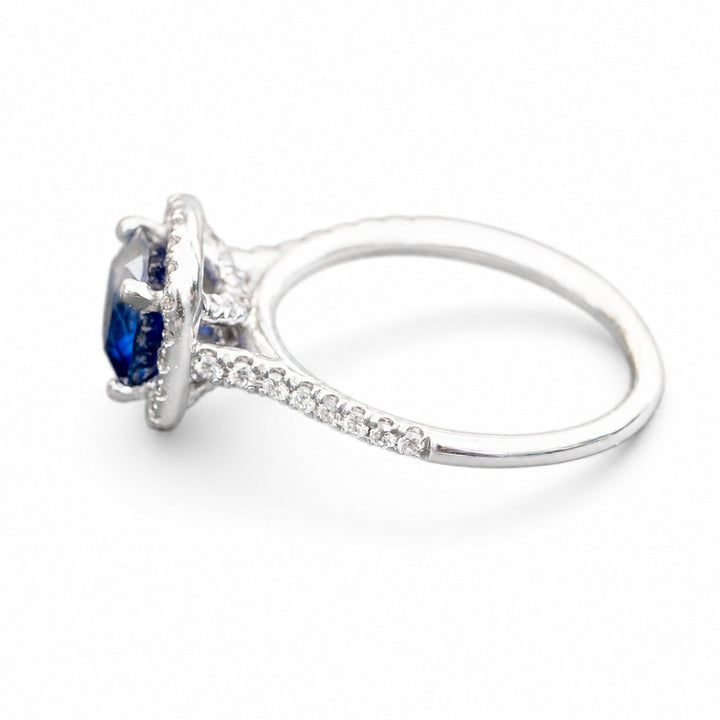 Elena – 1.80 Carat Blue Sapphire Engagement Ring with 0.40 Carats of Natural Diamonds – white background view 5