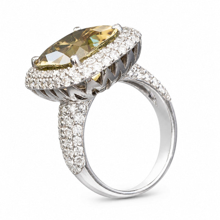 Alethea – 8.40 Carat Natural Yellow Tourmaline Ring with 1.85 Carats of Natural Diamonds – white background view 3