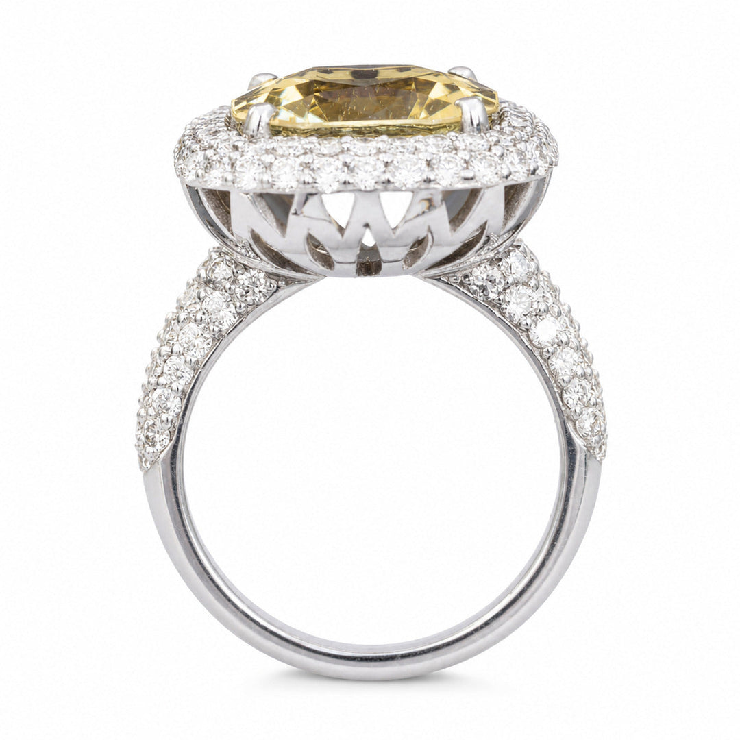 Alethea – 8.40 Carat Natural Yellow Tourmaline Ring with 1.85 Carats of Natural Diamonds – white background view 4