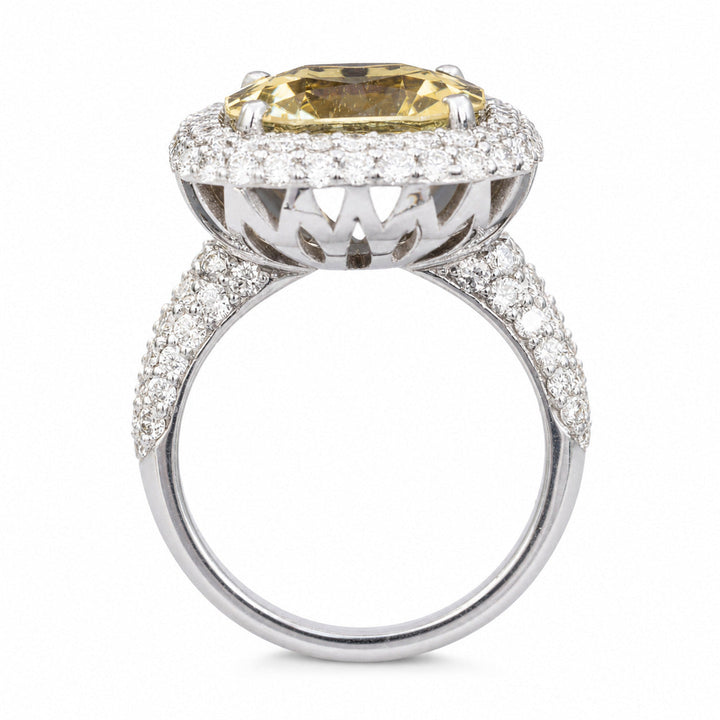 Alethea – 8.40 Carat Natural Yellow Tourmaline Ring with 1.85 Carats of Natural Diamonds – white background view 4