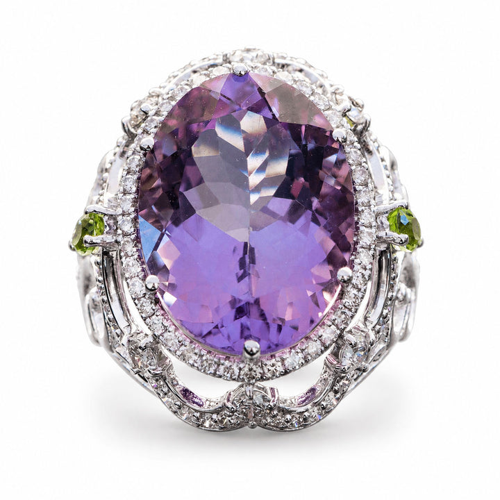 Zoey – 16.00 Carat Natural Purple Amethyst Ring with 1.51 Carats of Natural Diamonds – white background view 1