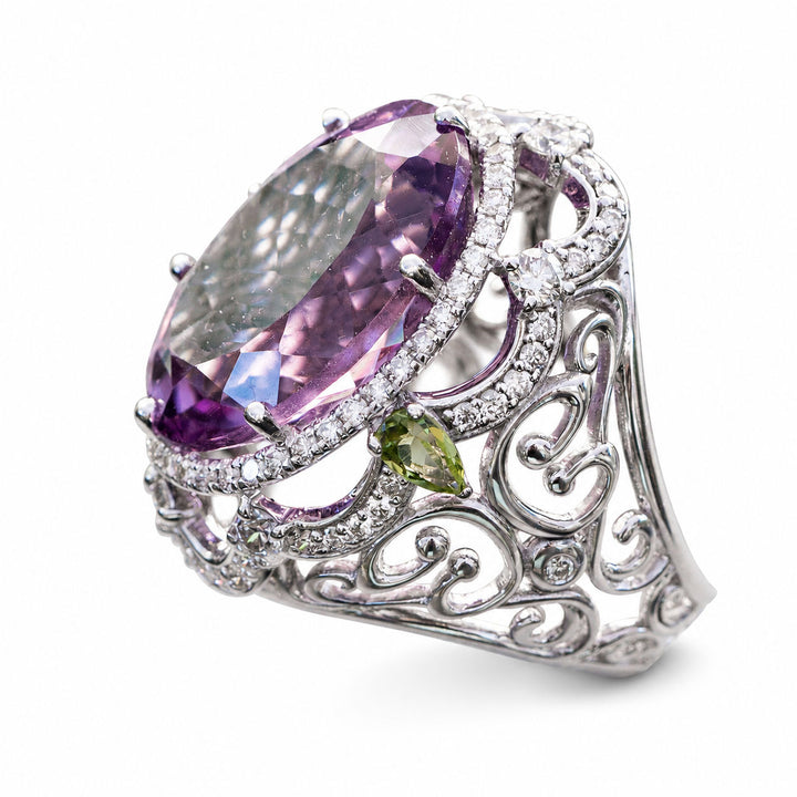 Zoey – 16.00 Carat Natural Purple Amethyst Ring with 1.51 Carats of Natural Diamonds – white background view 2