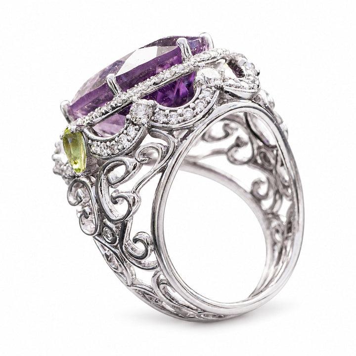 Zoey – 16.00 Carat Natural Purple Amethyst Ring with 1.51 Carats of Natural Diamonds – white background view 3