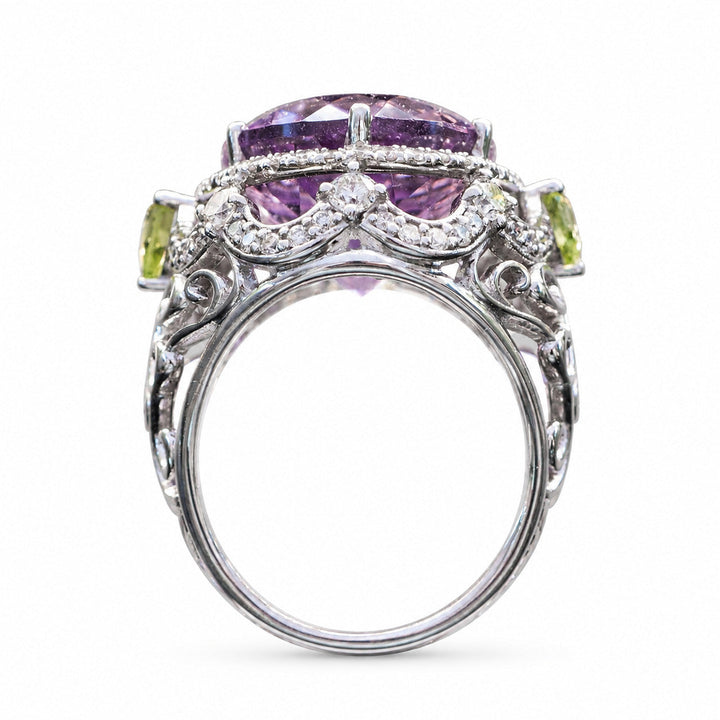 Zoey – 16.00 Carat Natural Purple Amethyst Ring with 1.51 Carats of Natural Diamonds – white background view 4