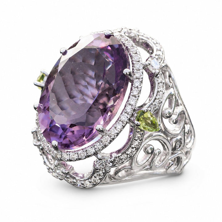 Zoey – 16.00 Carat Natural Purple Amethyst Ring with 1.51 Carats of Natural Diamonds – white background view 5
