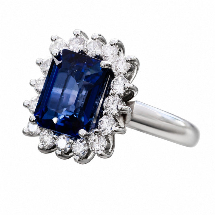 Nora – 4.81 Carat Blue Sapphire Ring with 0.70 Carats of Natural Diamonds – white background view 2