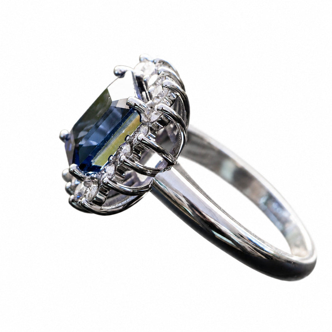 Nora – 4.81 Carat Blue Sapphire Ring with 0.70 Carats of Natural Diamonds – white background view 3
