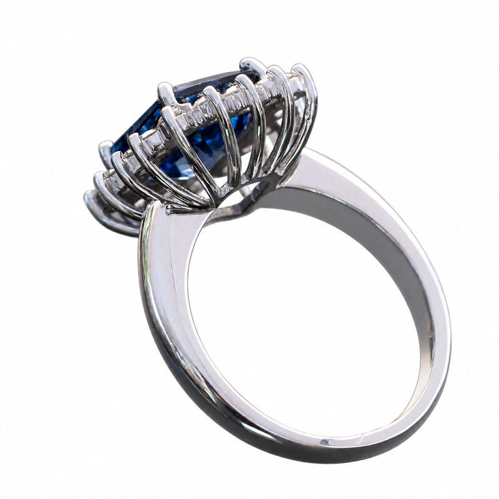 Nora – 4.81 Carat Blue Sapphire Ring with 0.70 Carats of Natural Diamonds – white background view 4