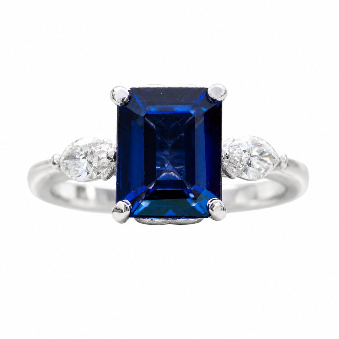 Siena – 4.45 Carat Blue Sapphire Ring with 0.55 Carats of Natural Diamonds – white background view 1