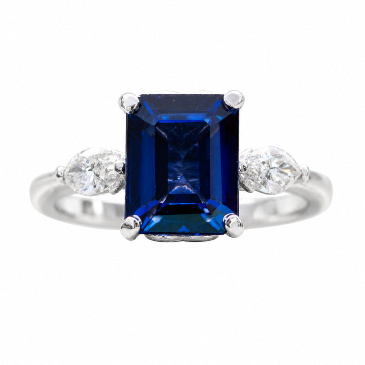Siena – 4.45 Carat Blue Sapphire Ring with 0.55 Carats of Natural Diamonds – white background view 1