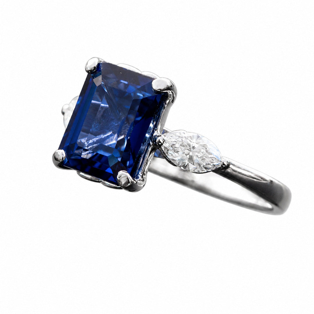 Siena – 4.45 Carat Blue Sapphire Ring with 0.55 Carats of Natural Diamonds – white background view 2