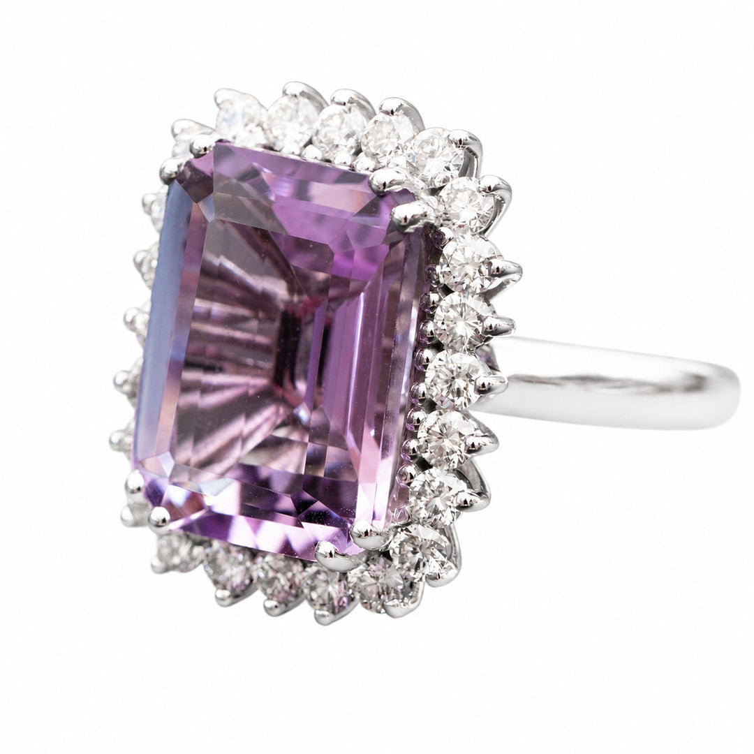 Katriane – 10.28 Carat Natural Purple Amethyst Ring with 1.36 Carats of Natural Diamonds – white background view 3