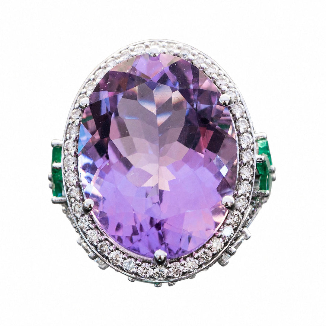 Emani – 20.00 Carat Natural Purple Amethyst Ring with Natural Diamonds – white background view 1