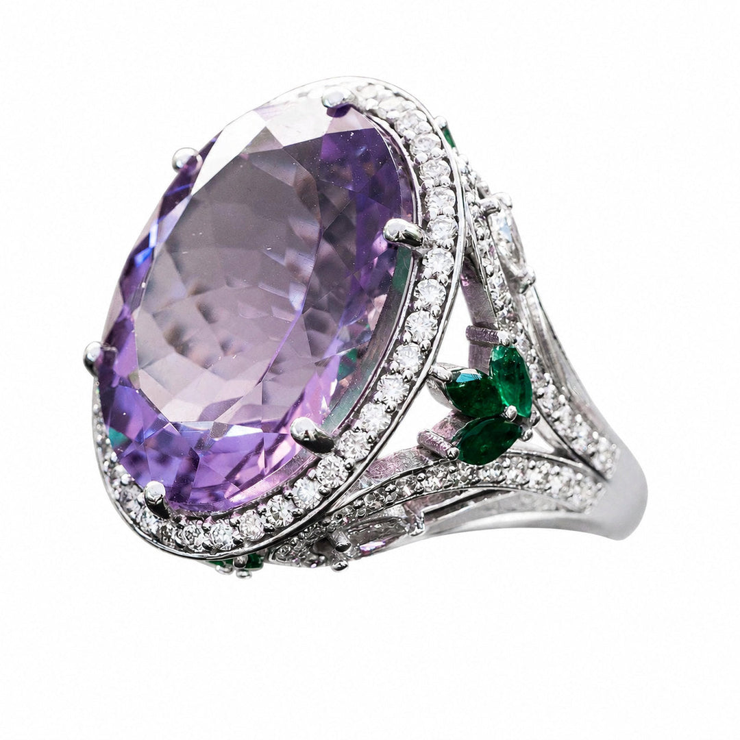 Emani – 20.00 Carat Natural Purple Amethyst Ring with Natural Diamonds – white background view 2