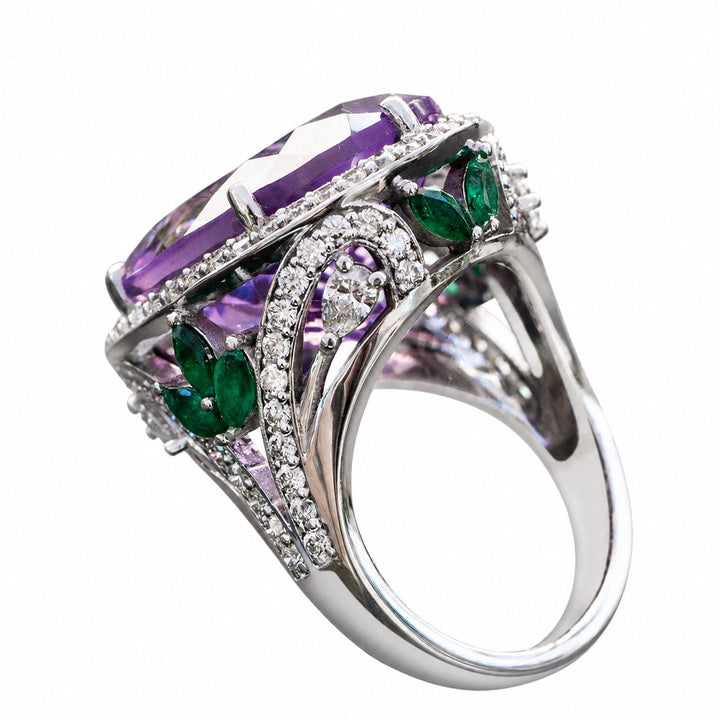 Emani – 20.00 Carat Natural Purple Amethyst Ring with Natural Diamonds – white background view 3