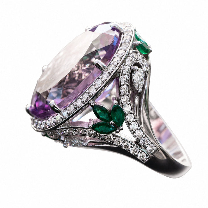 Emani – 20.00 Carat Natural Purple Amethyst Ring with Natural Diamonds – white background view 4