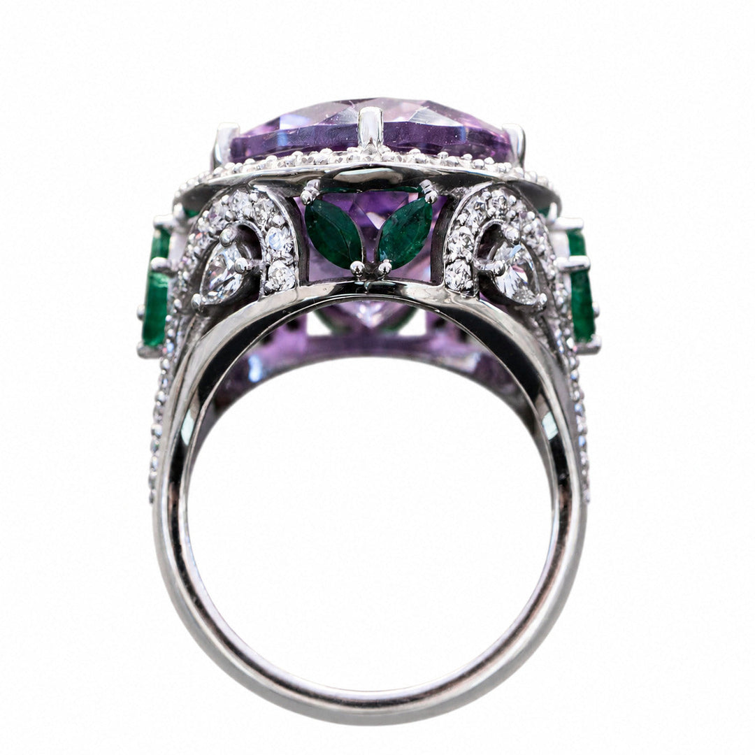 Emani – 20.00 Carat Natural Purple Amethyst Ring with Natural Diamonds – white background view 5