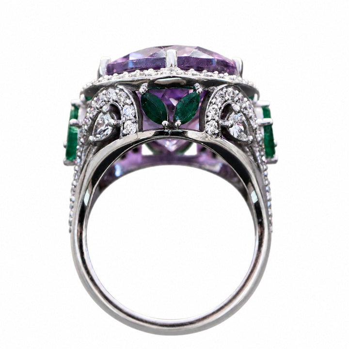 Emani – 20.00 Carat Natural Purple Amethyst Ring with Natural Diamonds – white background view 5