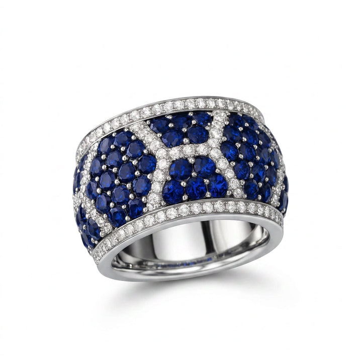 Men’s Blue Sapphire and Diamond Ring on a clean background
