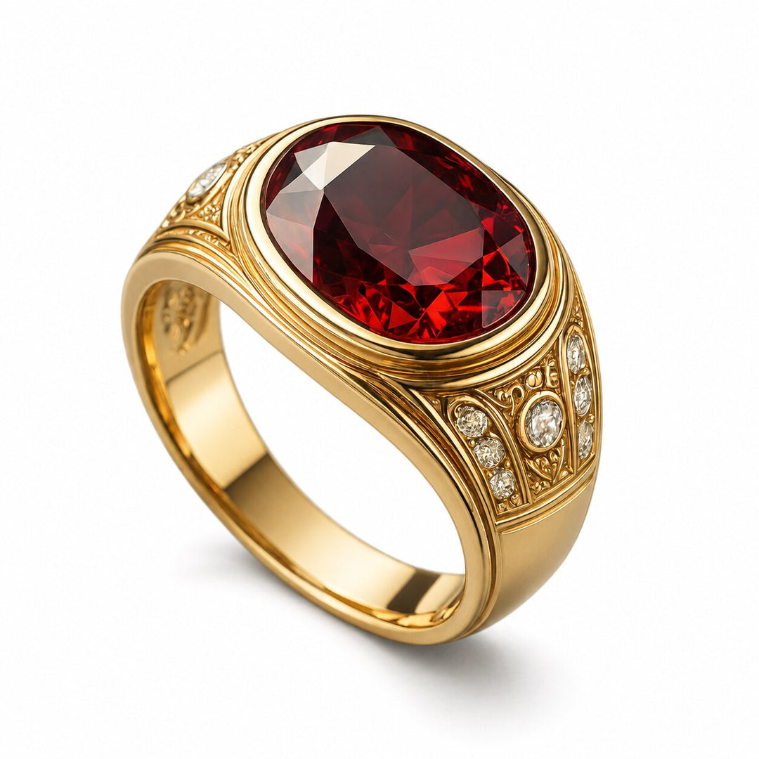 Men's Rubellite Signet Ring 2.85 ct with Diamonds – white background view 1