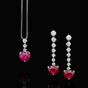 set di orecchini e pendente con rubini - con diamanti - oro bianco 18 carati