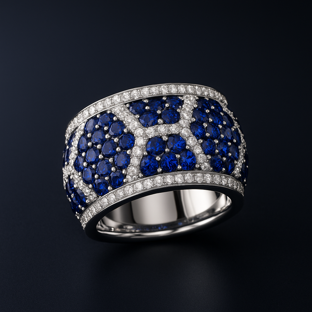 Men’s Blue Sapphire and Diamond Ring on a clean background – view 2
